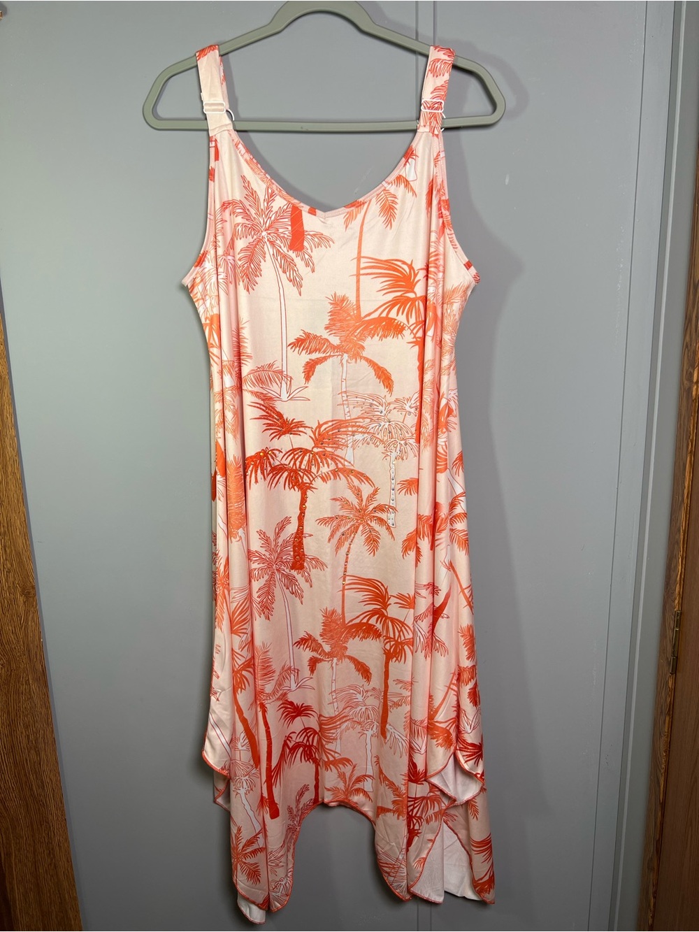 Shoreline Palm Tree Sundress L/XL Peach Tropical Rhinestone Women’s Beach Dress
